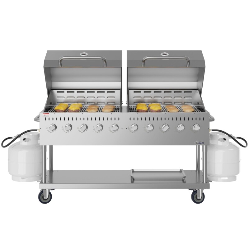 72 in. 10-Burner Commercial Outdoor Propane Gas Grill with Two 36 in. Roll Dome Covers in Stainless-Steel, ETL Listed CGKIT7D36D36