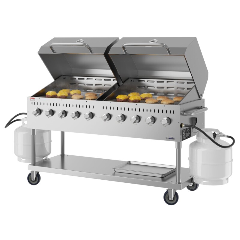 72 in. 10-Burner Commercial Outdoor Propane Gas Grill with Two 36 in. Roll Dome Covers in Stainless-Steel, ETL Listed CGKIT7D36D36
