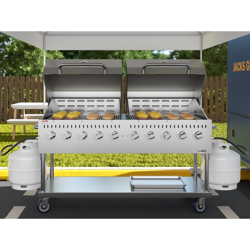72 in. 10-Burner Commercial Outdoor Propane Gas Grill with Two 36 in. Roll Dome Covers in Stainless-Steel, ETL Listed CGKIT7D36D36