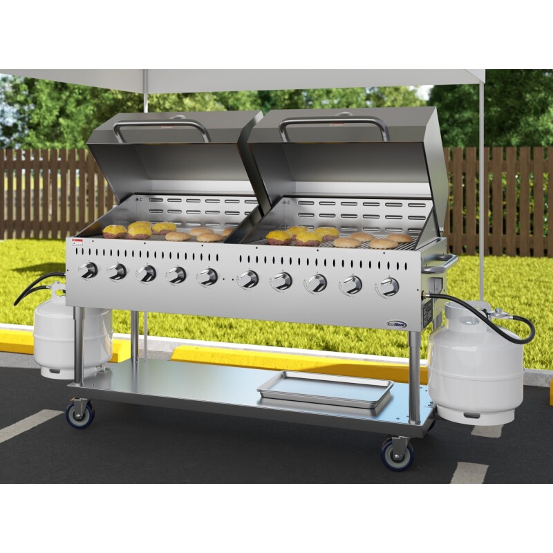 72 in. 10-Burner Commercial Outdoor Propane Gas Grill with Two 36 in. Roll Dome Covers in Stainless-Steel, ETL Listed CGKIT7D36D36