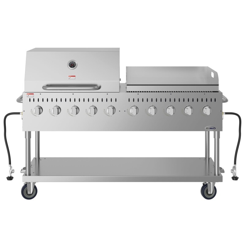 72 in. 10-Burner Commercial Outdoor Propane Gas Grill With 36 in. Roll Dome Cover and 36 in. Griddle in Stainless-Steel, ETL Listed CGKIT7D36G36