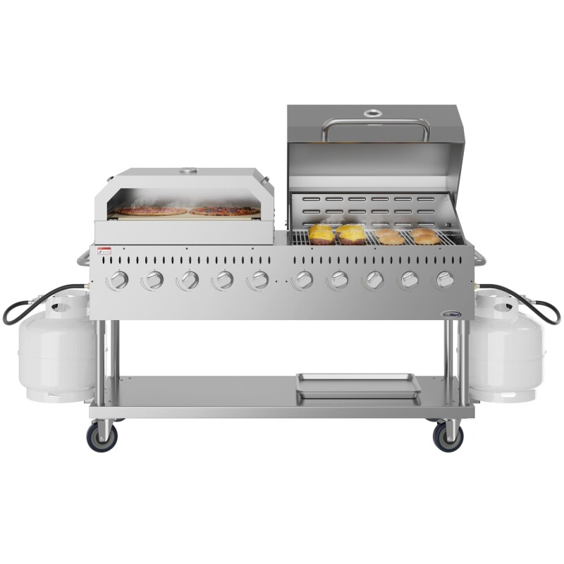 72 in. Commercial Outdoor Propane Gas Grill with 36 in. Roll Dome Cover and 36 in. Pizza Oven in Stainless-Steel, ETL Listed CGKIT7D36P36