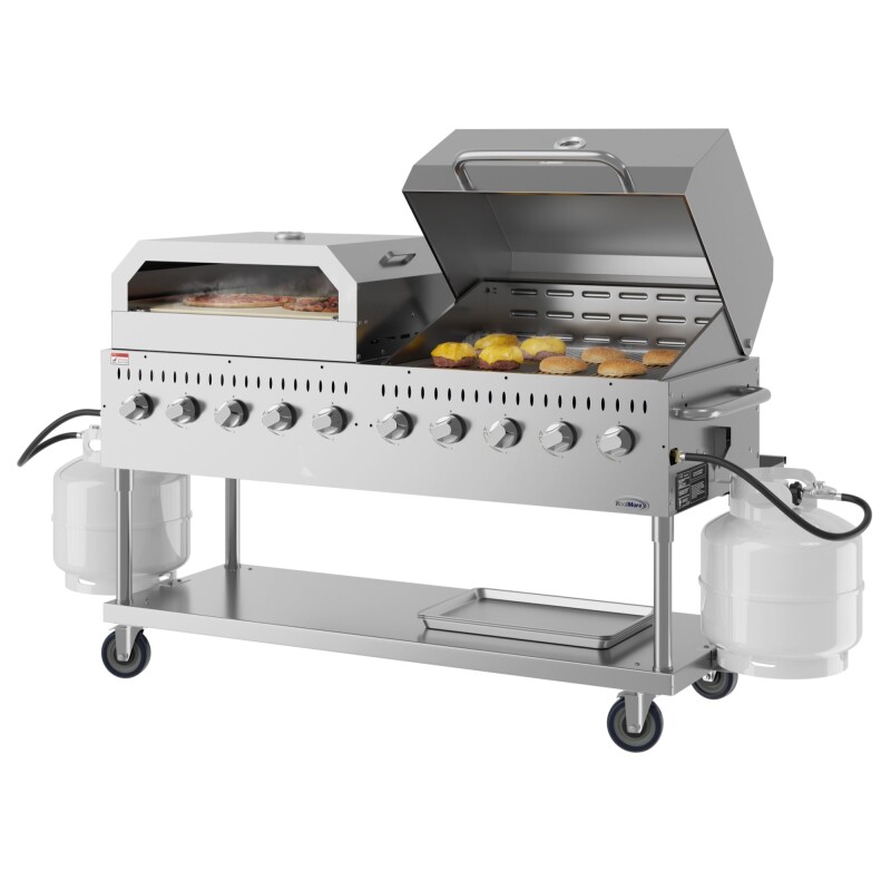 72 in. Commercial Outdoor Propane Gas Grill with 36 in. Roll Dome Cover and 36 in. Pizza Oven in Stainless-Steel, ETL Listed CGKIT7D36P36