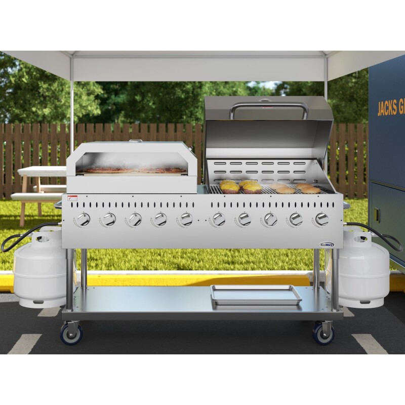 72 in. Commercial Outdoor Propane Gas Grill with 36 in. Roll Dome Cover and 36 in. Pizza Oven in Stainless-Steel, ETL Listed CGKIT7D36P36