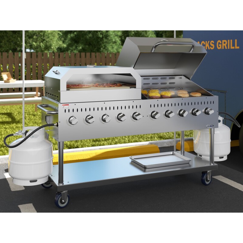 72 in. Commercial Outdoor Propane Gas Grill with 36 in. Roll Dome Cover and 36 in. Pizza Oven in Stainless-Steel, ETL Listed CGKIT7D36P36