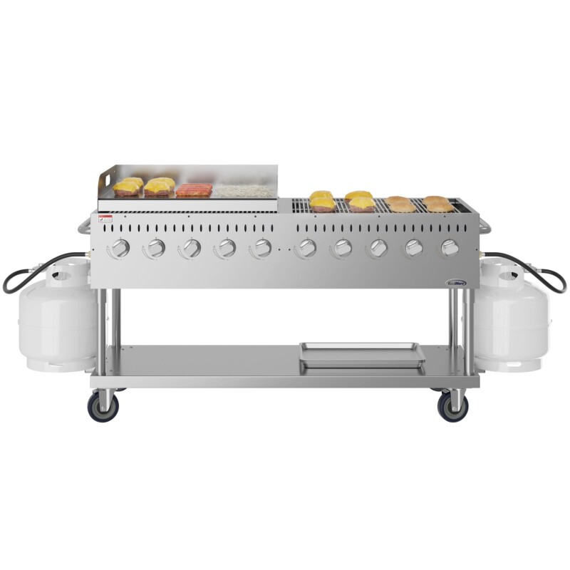 72 in. Commercial Outdoor Propane Gas Grill with 36 in. Griddle in Stainless-Steel, ETL Listed CGKIT7G36