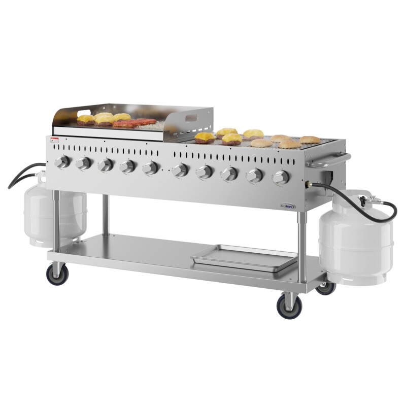 72 in. Commercial Outdoor Propane Gas Grill with 36 in. Griddle in Stainless-Steel, ETL Listed CGKIT7G36