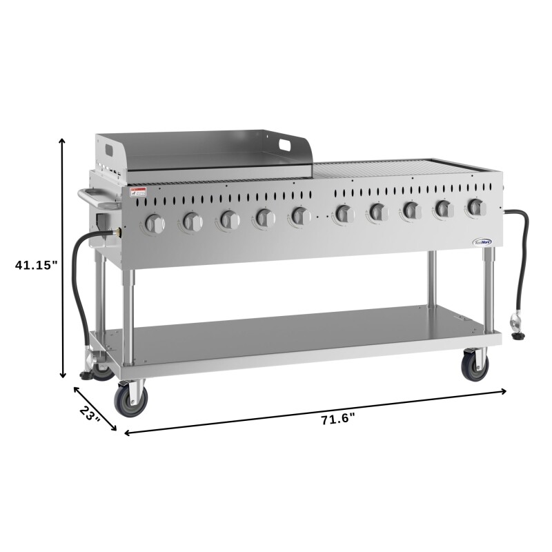 72 in. Commercial Outdoor Propane Gas Grill with 36 in. Griddle in Stainless-Steel, ETL Listed CGKIT7G36