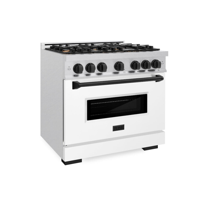ZLINE Autograph Edition 36 in. 5.2 cu. ft. Classic Gas Range with 6 Burner Cooktop and Convection Gas Oven in DuraSnow® Stainless Steel with White Matte Door and Matte Black Accents (CGRSZ-WM