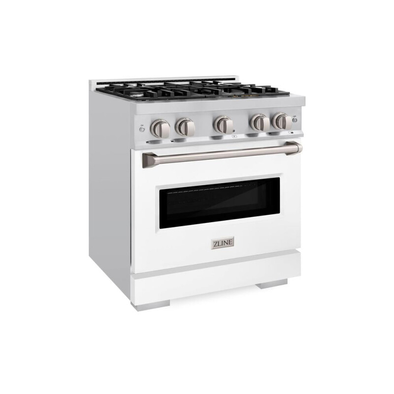 ZLINE 30 in. 4.2 cu. ft. Classic Gas Range with 4 Burner Cooktop and Convection Gas Oven in Stainless Steel with White Matte Door (CGR-WM-30) CGRWM30