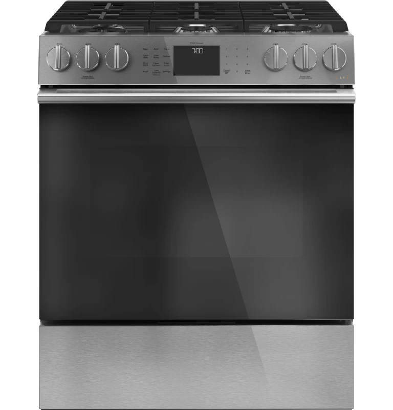 Cafe 30" Smart Slide-In, Front-Control, Gas Range with Convection Oven in Platinum Glass Platinum Glass CGS700M2NS5 Picture 1