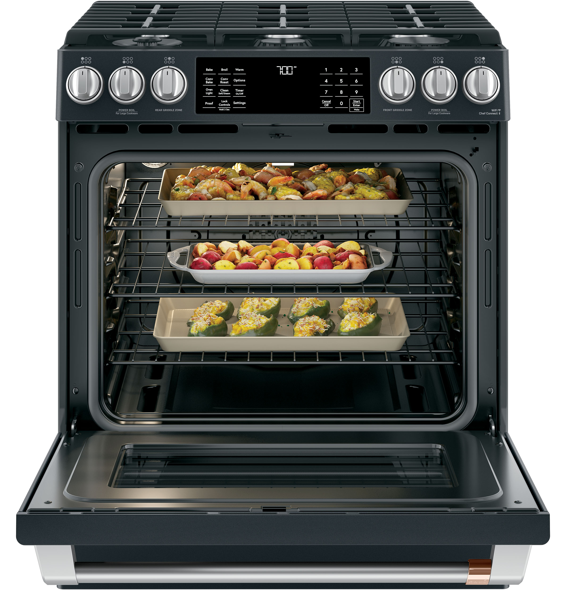 CAFÉ™ 30" Smart Slide-In, Front-Control, Gas Range with Convection Oven CGS700P3MD1
