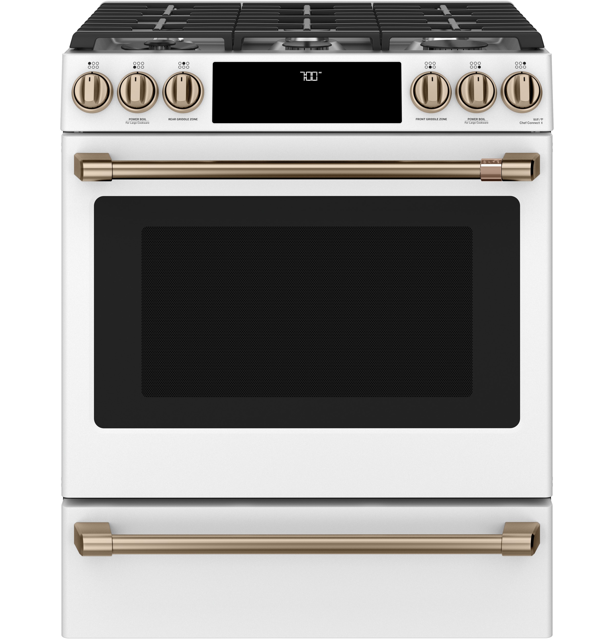 CAFÉ™ 30" Smart Slide-In, Front-Control, Gas Range with Convection Oven CGS700P4MW2