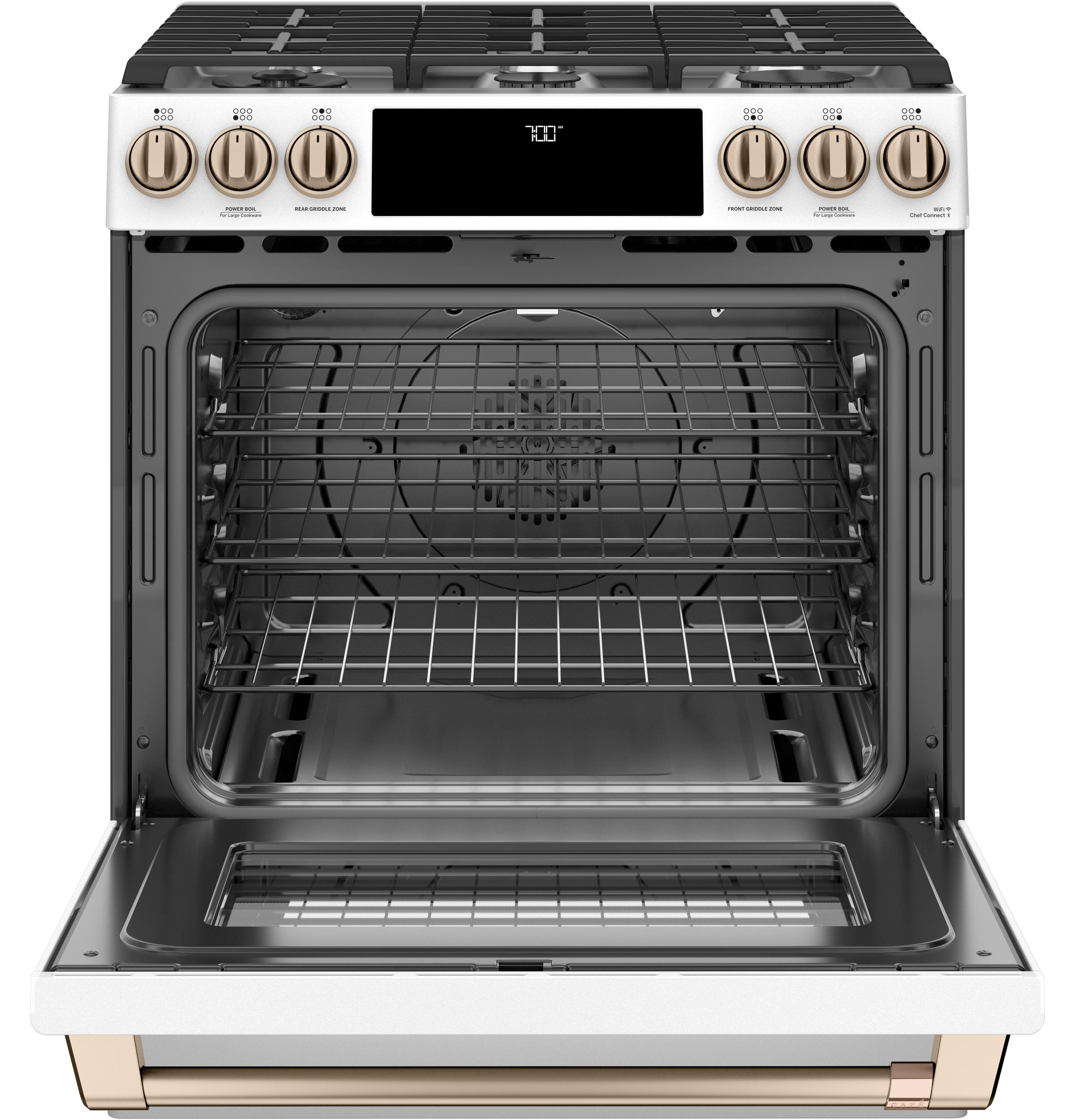 CAFÉ™ 30" Smart Slide-In, Front-Control, Gas Range with Convection Oven CGS700P4MW2