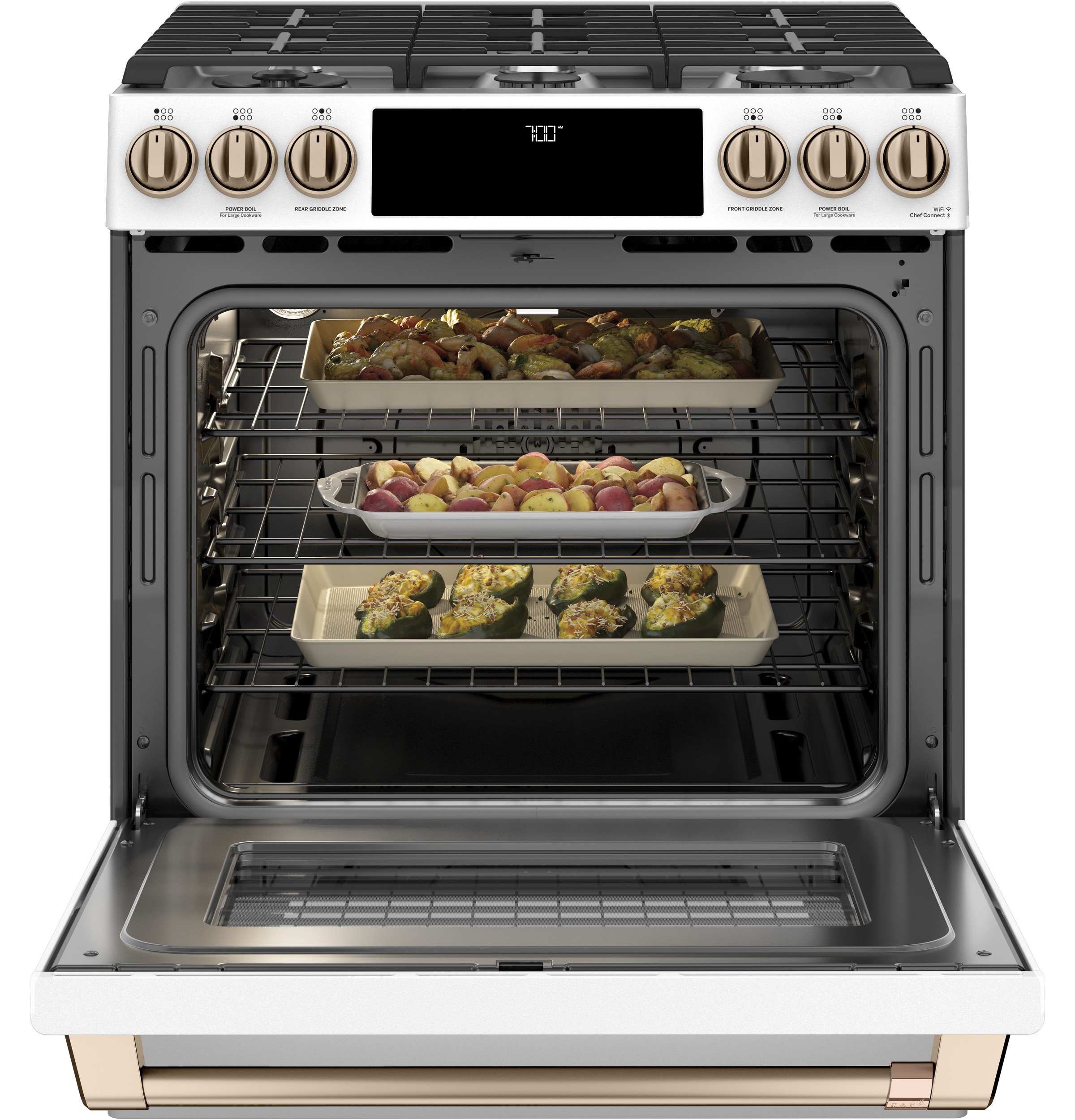 CAFÉ™ 30" Smart Slide-In, Front-Control, Gas Range with Convection Oven CGS700P4MW2