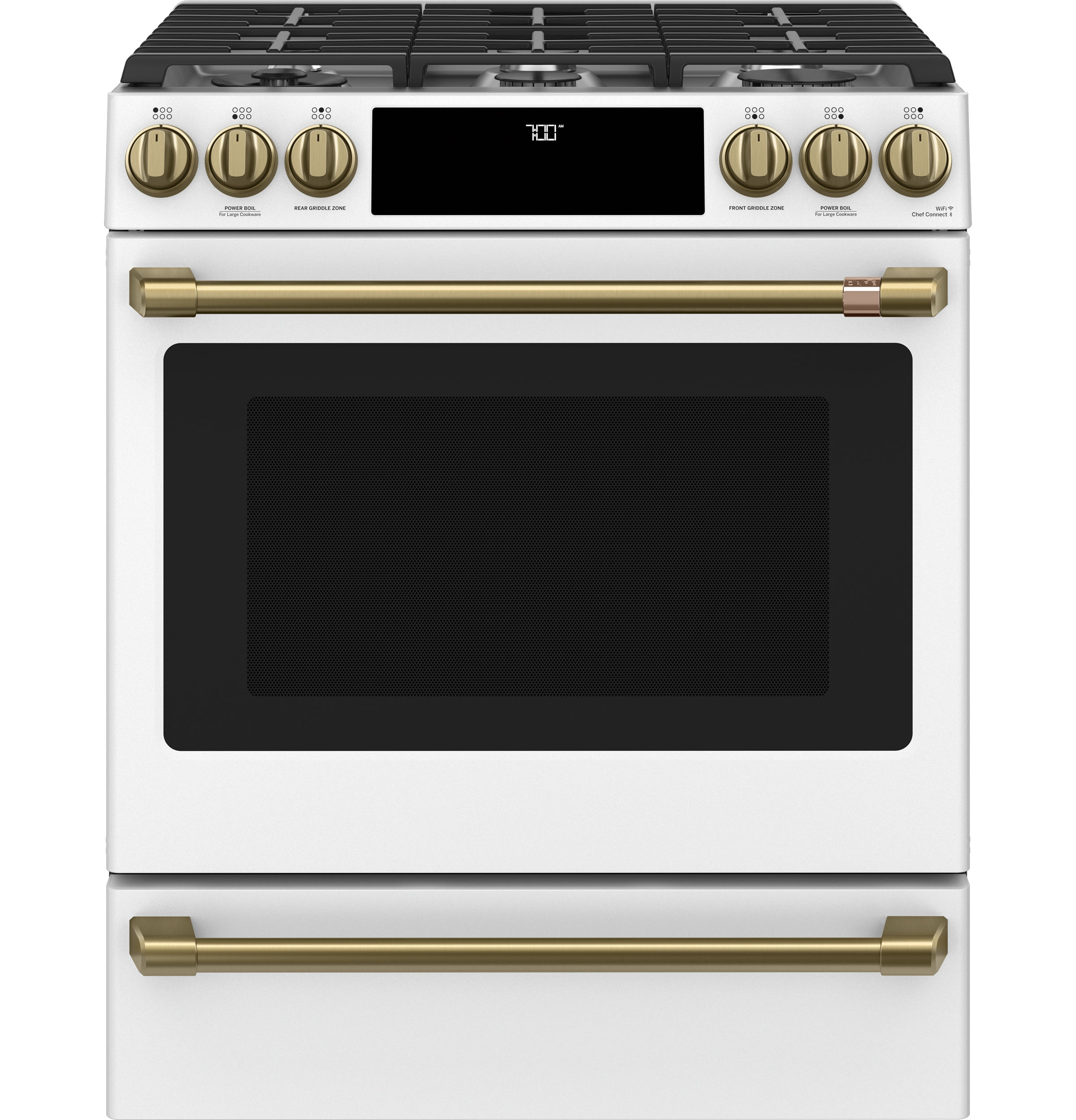 CAFÉ™ 30" Smart Slide-In, Front-Control, Gas Range with Convection Oven CGS700P4MW2