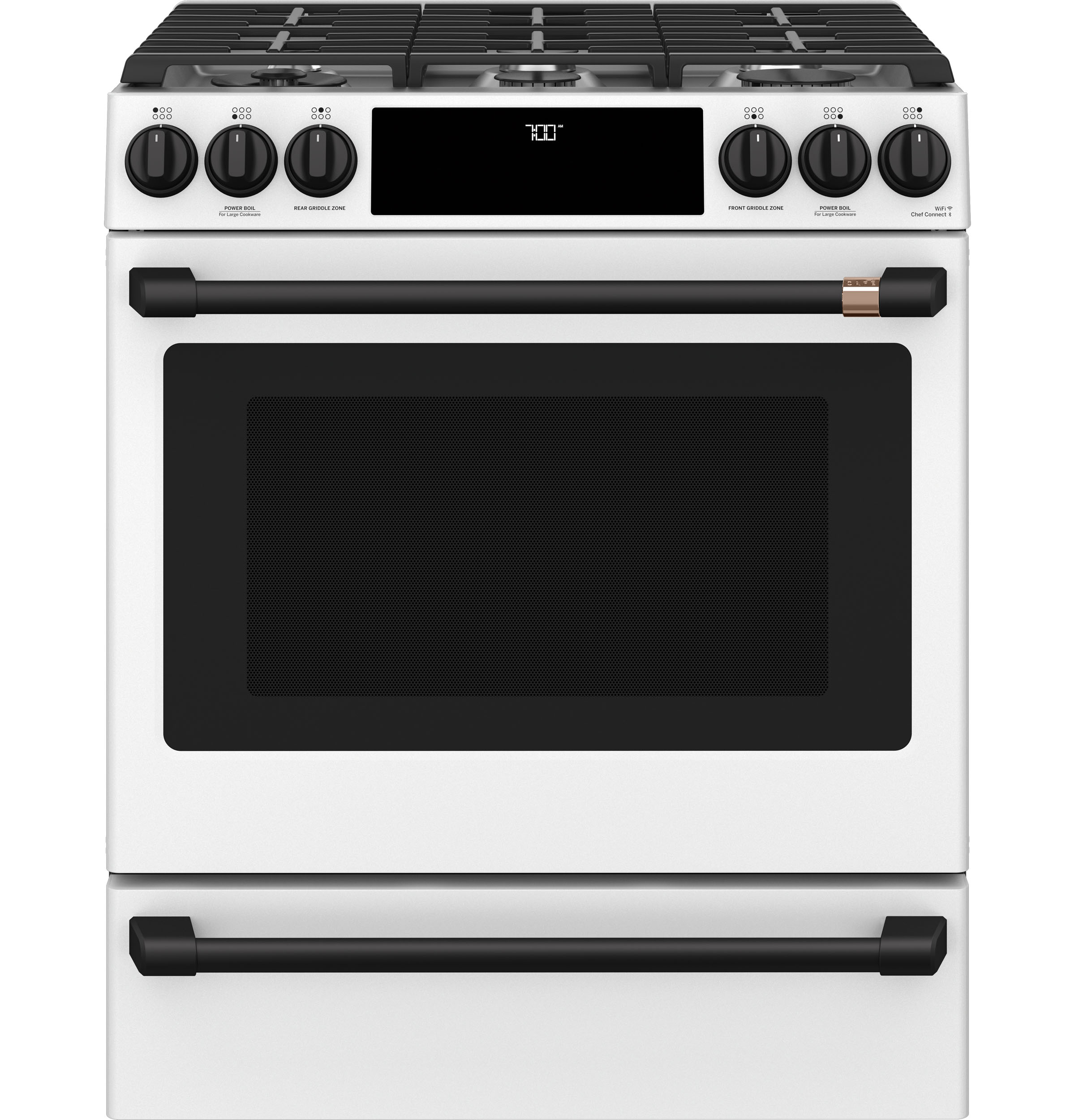 CAFÉ™ 30" Smart Slide-In, Front-Control, Gas Range with Convection Oven CGS700P4MW2