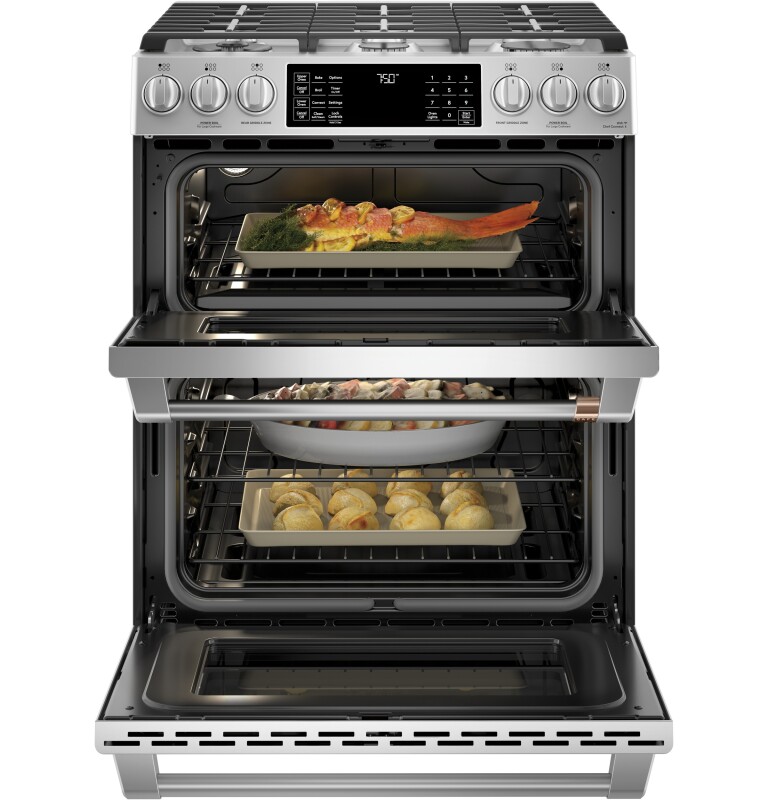 CAFÉ™ 30" Smart Slide-In, Front-Control, Gas Double-Oven Range with Convection CGS750P2MS1