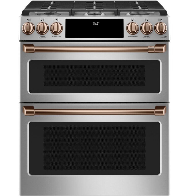 CAFÉ™ 30" Smart Slide-In, Front-Control, Gas Double-Oven Range with Convection CGS750P2MS1