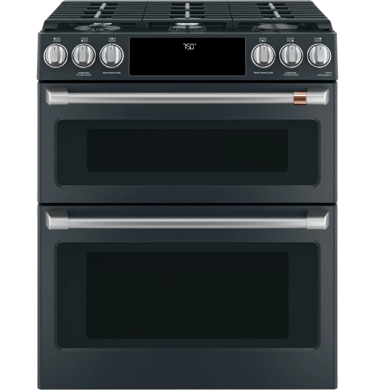 Cafe 30" Smart Slide-In, Front-Control, Gas Double-Oven Range with Convection Matte Black CGS750P3MD1 Picture 1