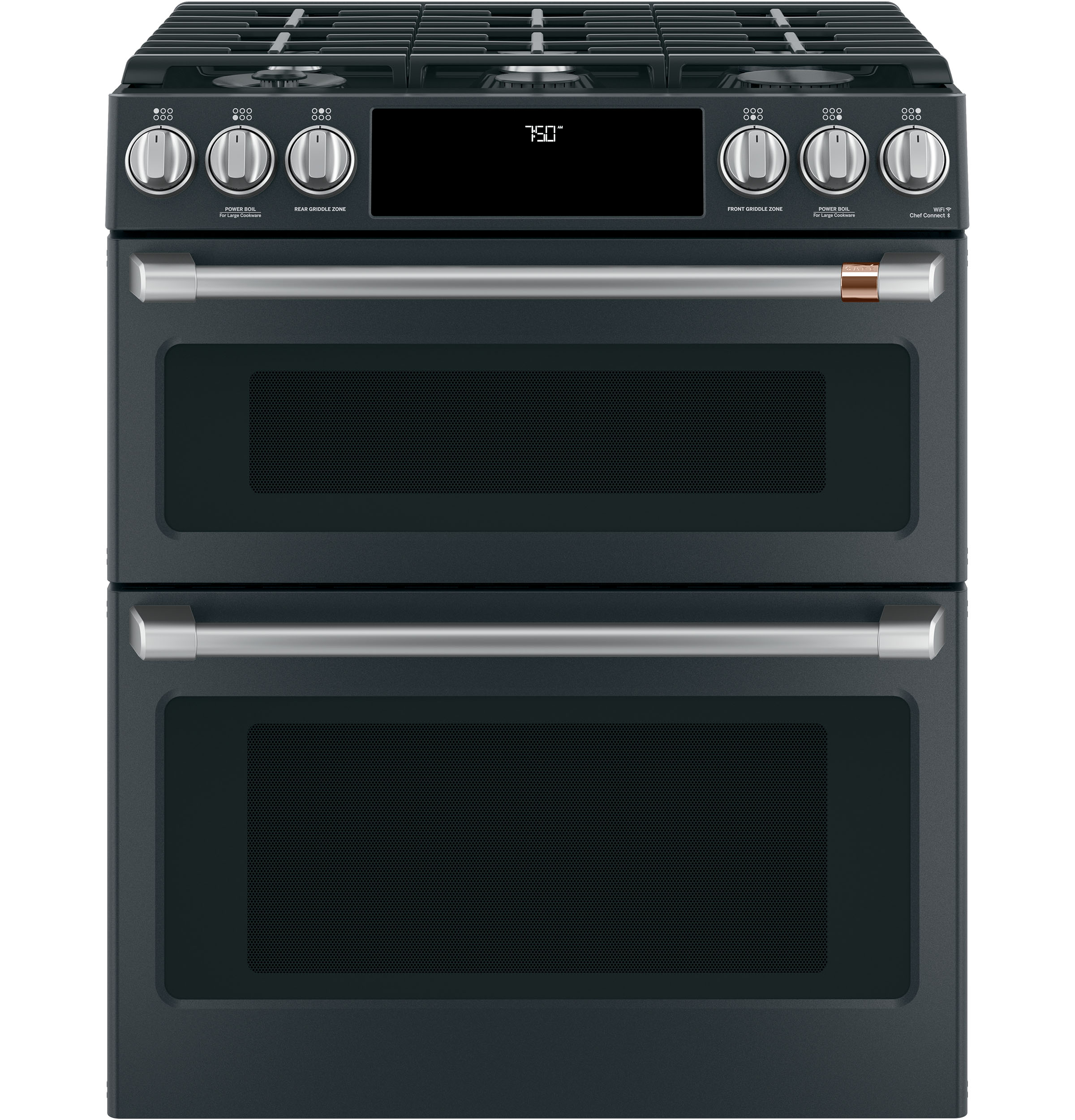 Cafe 30" Smart Slide-In, Front-Control, Gas Double-Oven Range with Convection Matte Black CGS750P3MD1 Picture 1