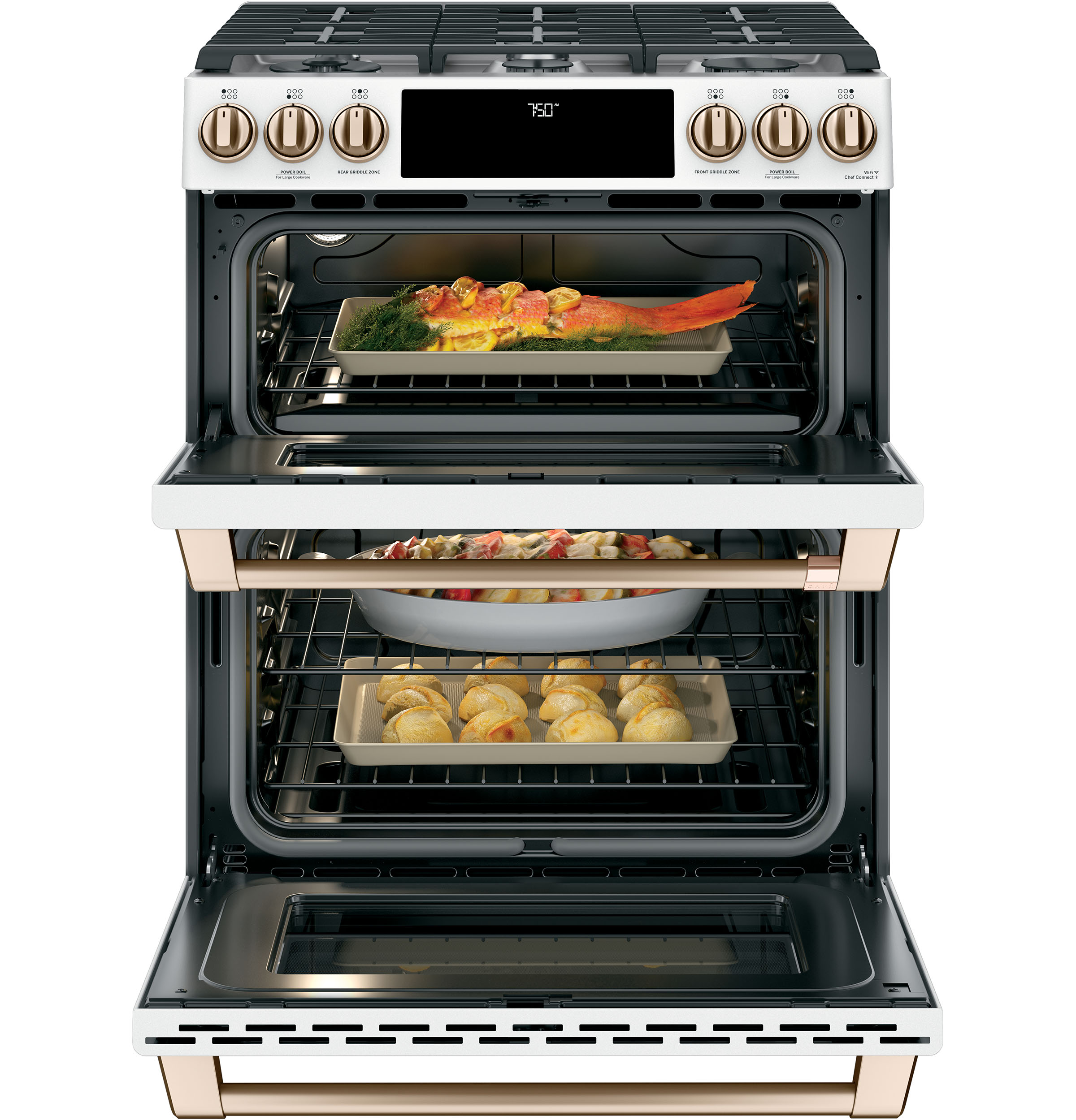 CAFÉ™ 30" Smart Slide-In, Front-Control, Gas Double-Oven Range with Convection CGS750P4MW2