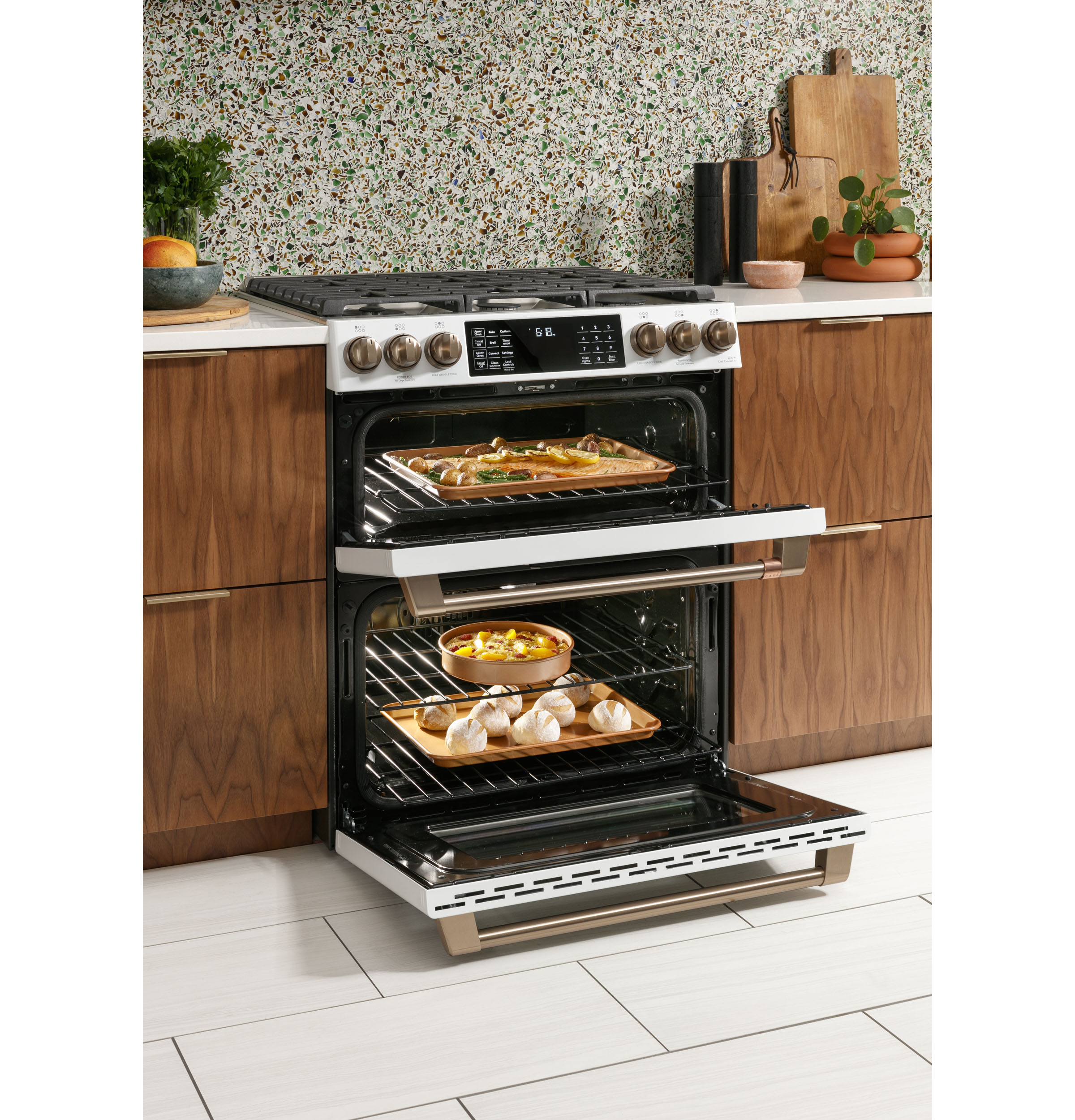 CAFÉ™ 30" Smart Slide-In, Front-Control, Gas Double-Oven Range with Convection CGS750P4MW2
