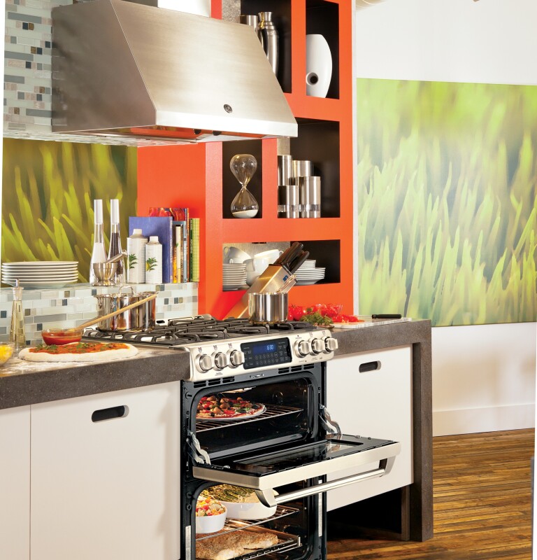 Cafe GE  Series 30" Slide-In Front Control Gas Double Oven with Convection Range Stainless Steel CGS990SETSS Picture 1
