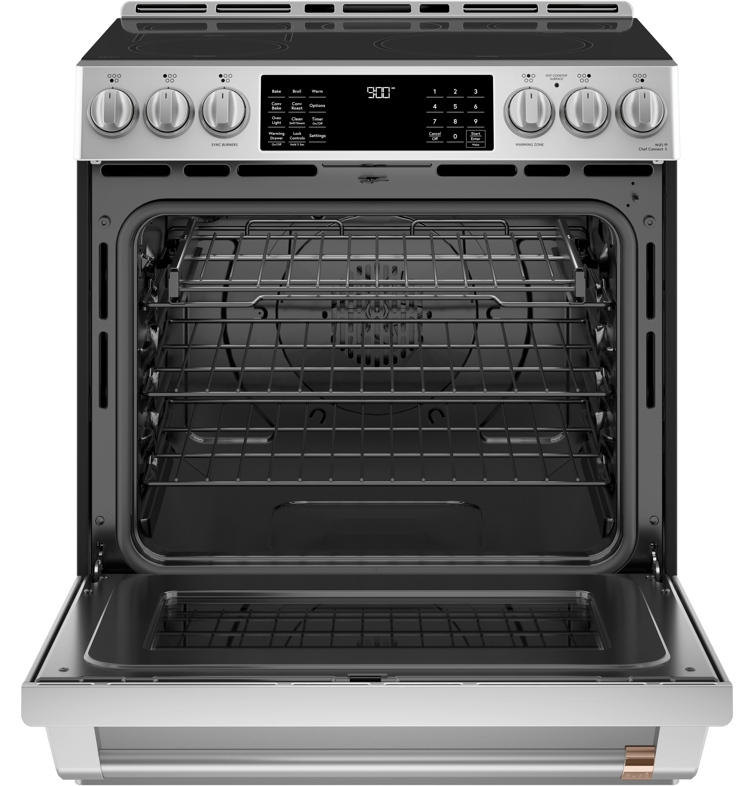 CAFÉ™ 30" Smart Slide-In, Front-Control, Induction and Convection Range with Warming Drawer CHS900P2MS1