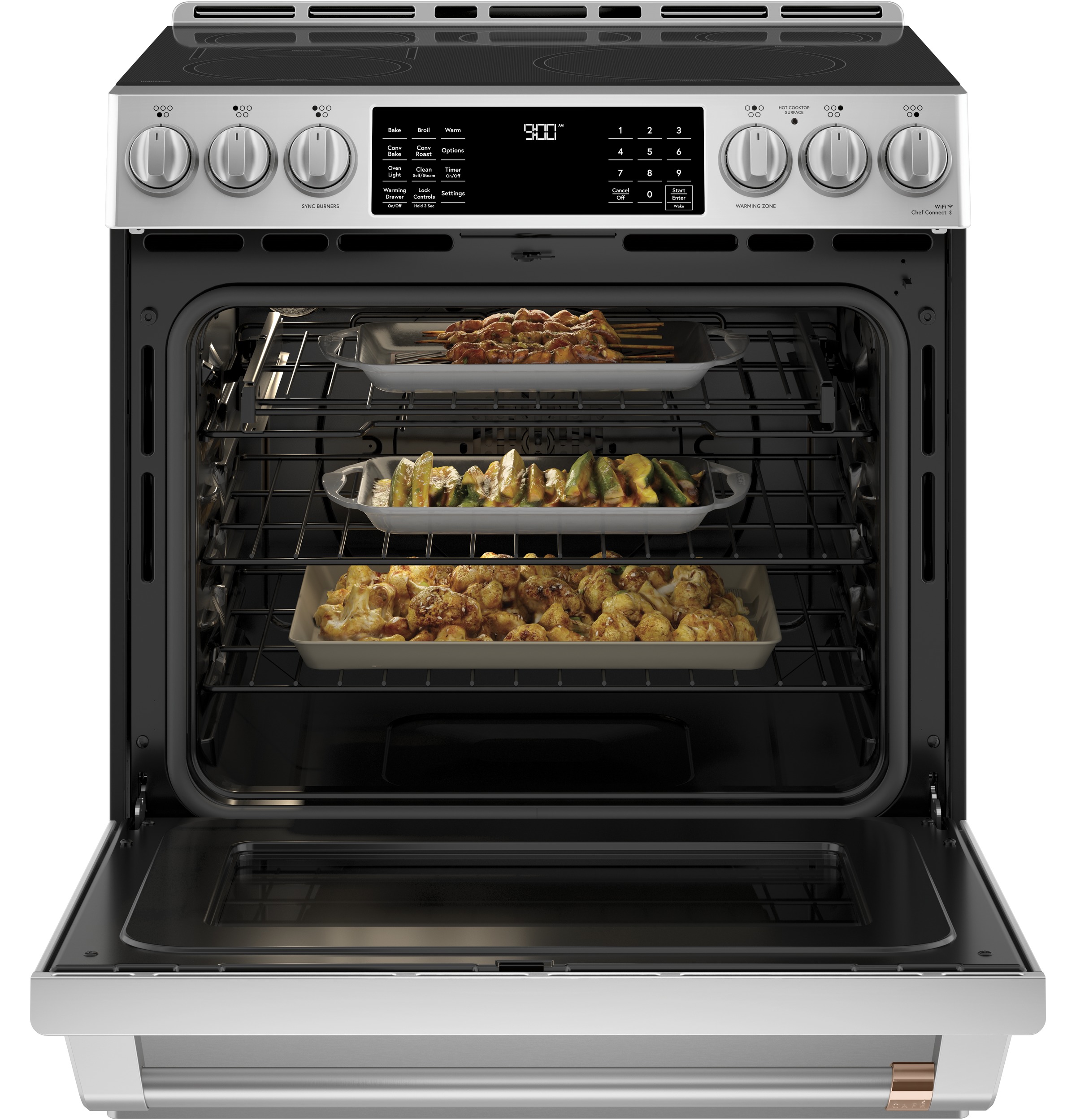 CAFÉ™ 30" Smart Slide-In, Front-Control, Induction and Convection Range with Warming Drawer CHS900P2MS1