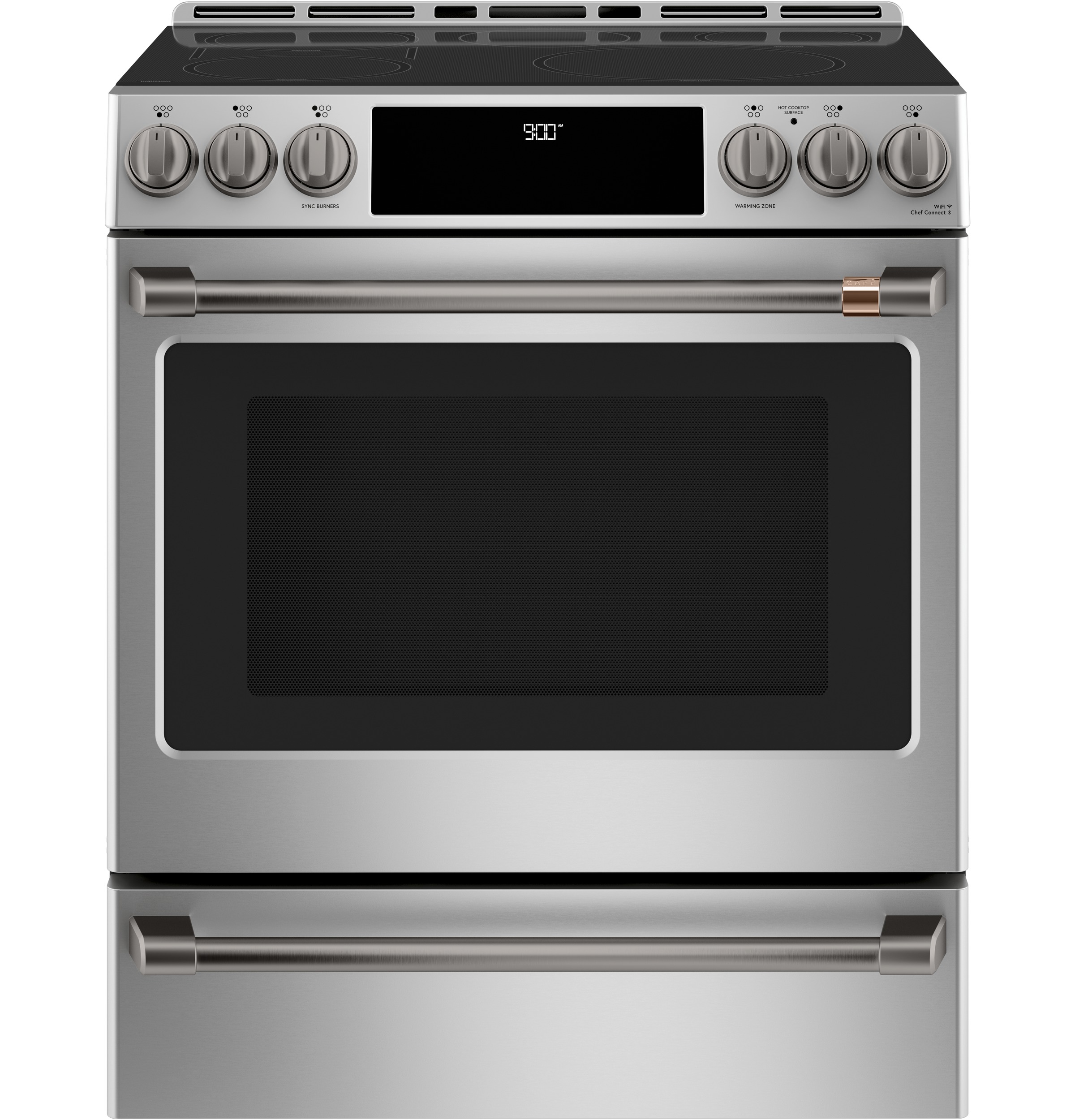 CAFÉ™ 30" Smart Slide-In, Front-Control, Induction and Convection Range with Warming Drawer CHS900P2MS1
