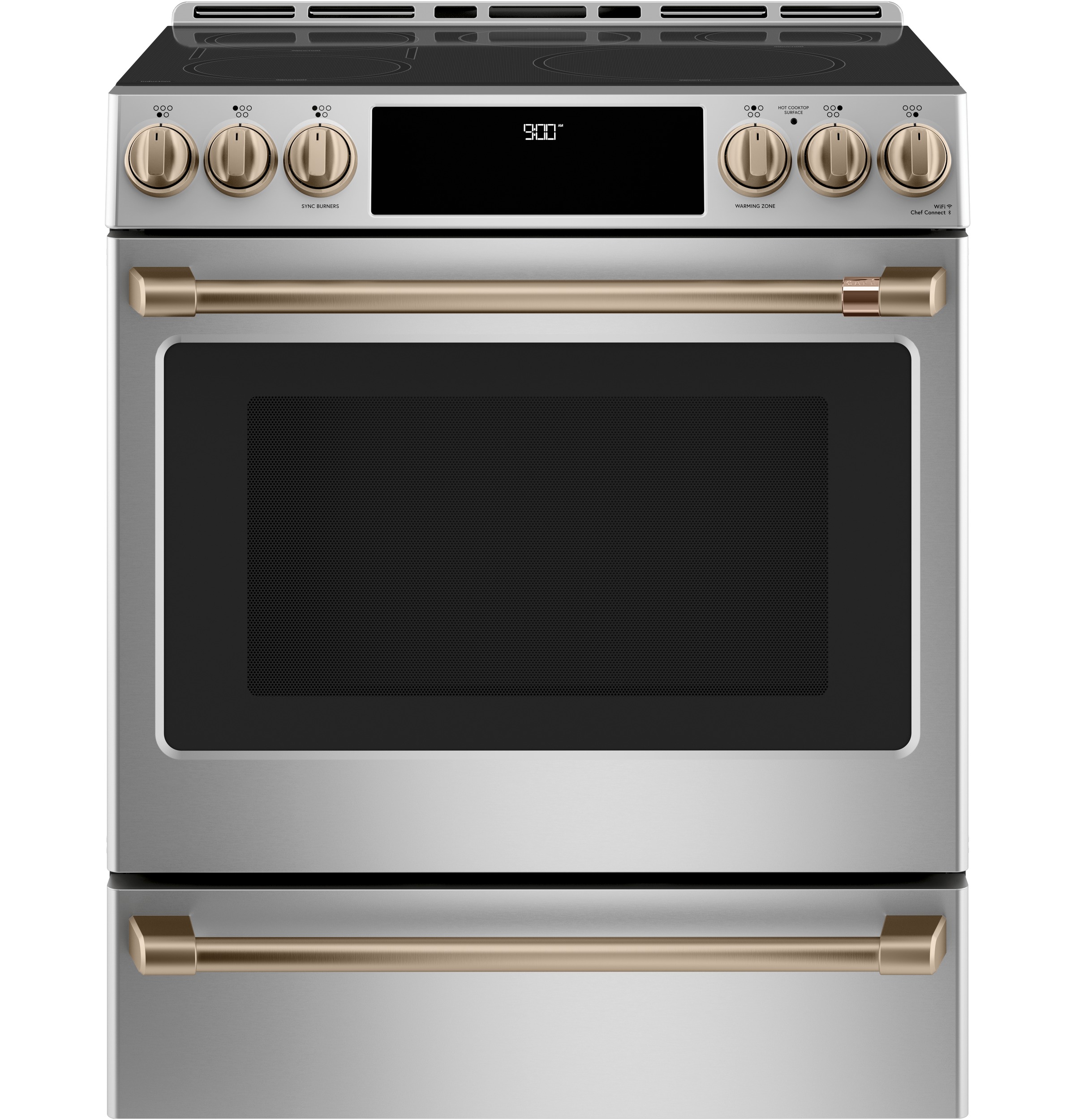 CAFÉ™ 30" Smart Slide-In, Front-Control, Induction and Convection Range with Warming Drawer CHS900P2MS1