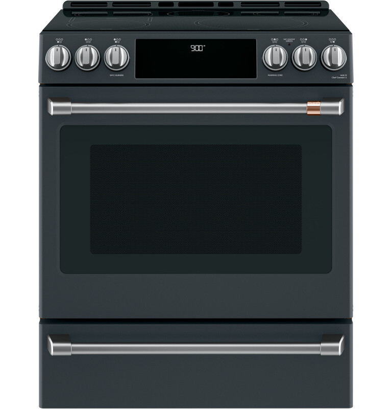 Cafe 30" Smart Slide-In, Front-Control, Induction and Convection Range with Warming Drawer Matte Black CHS900P3MD1 Picture 1