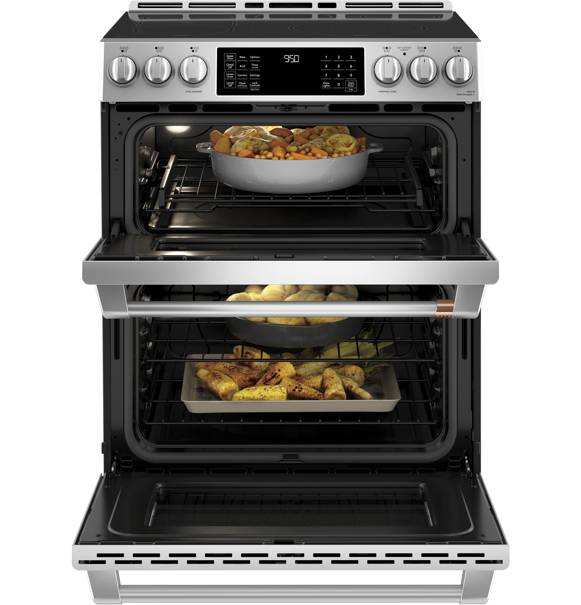 CAFÉ™ 30" Smart Slide-In, Front-Control, Induction and Convection Double-Oven Range CHS950P2MS1
