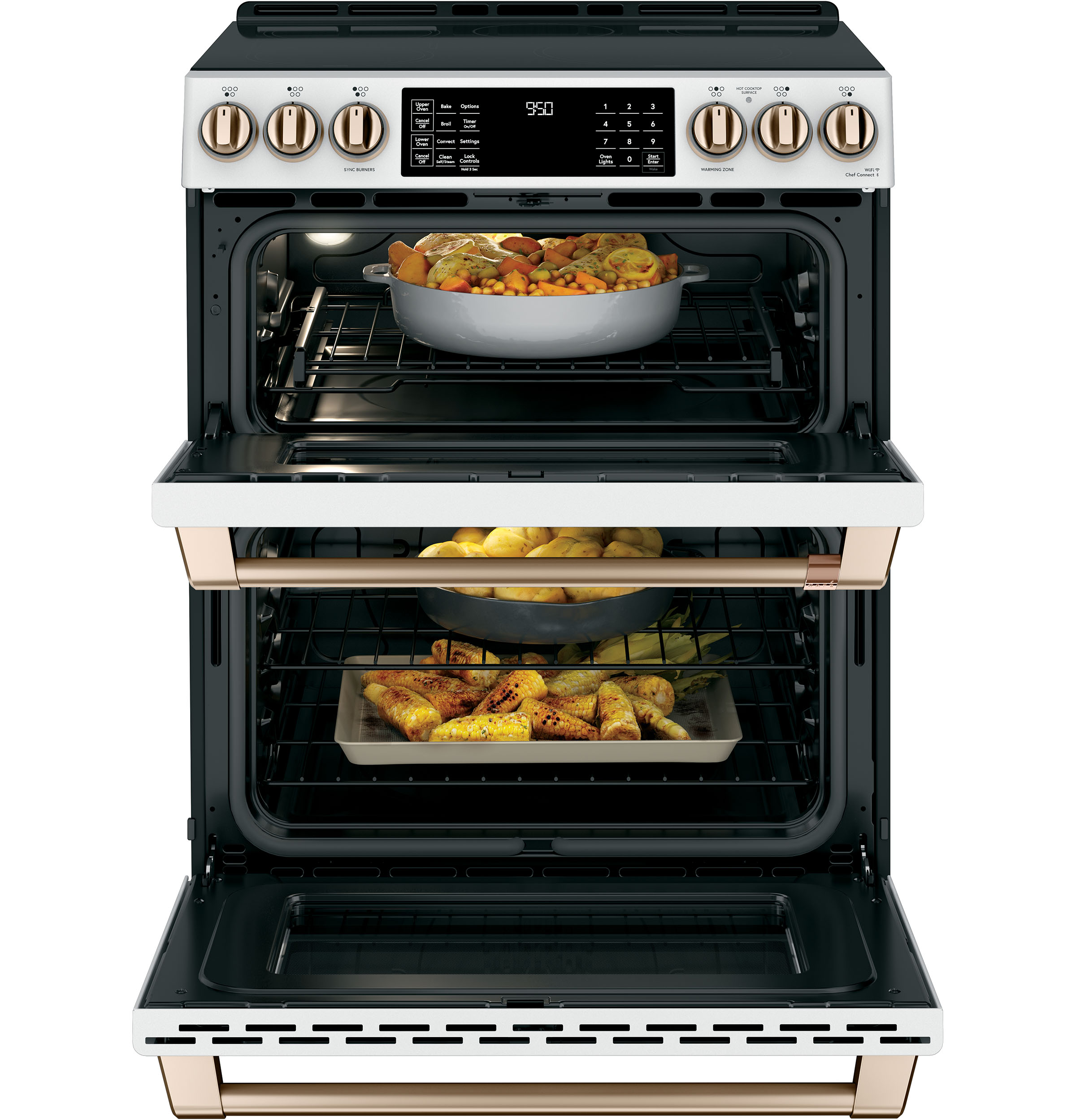 CAFÉ™ 30" Smart Slide-In, Front-Control, Induction and Convection Double-Oven Range CHS950P4MW2