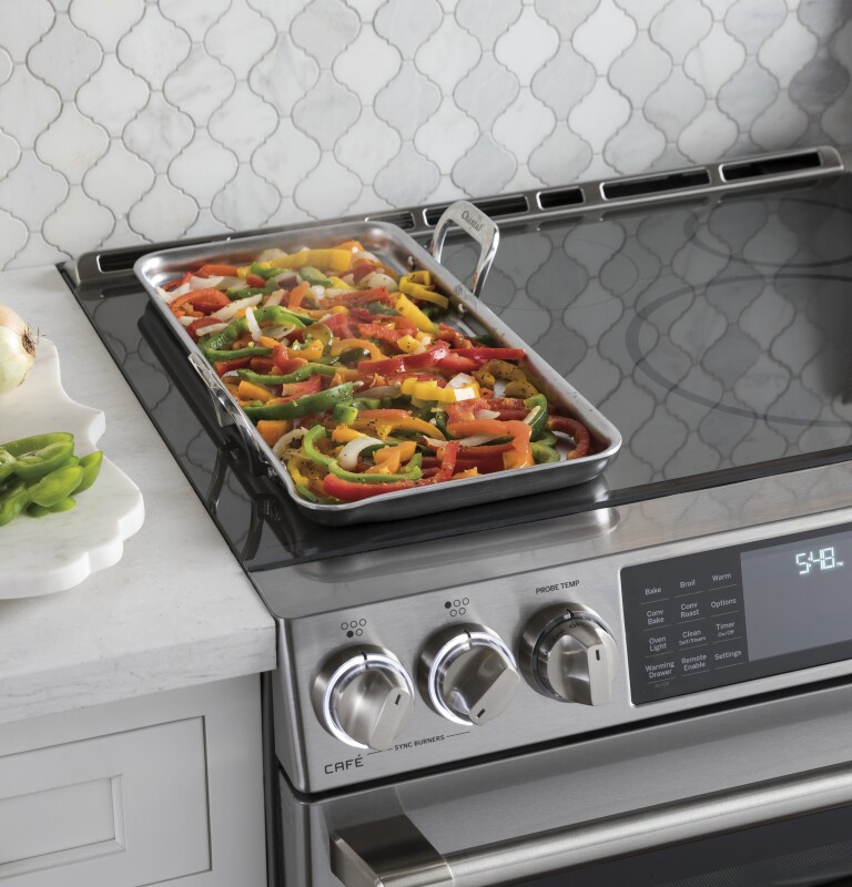 GE Series 30" Slide-In Front Control Induction and Convection Range with Warming Drawer CHS985SELSS