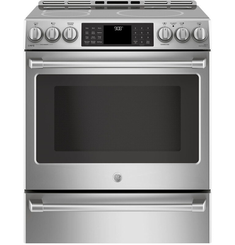 GE Series 30" Slide-In Front Control Induction and Convection Range with Warming Drawer CHS985SELSS