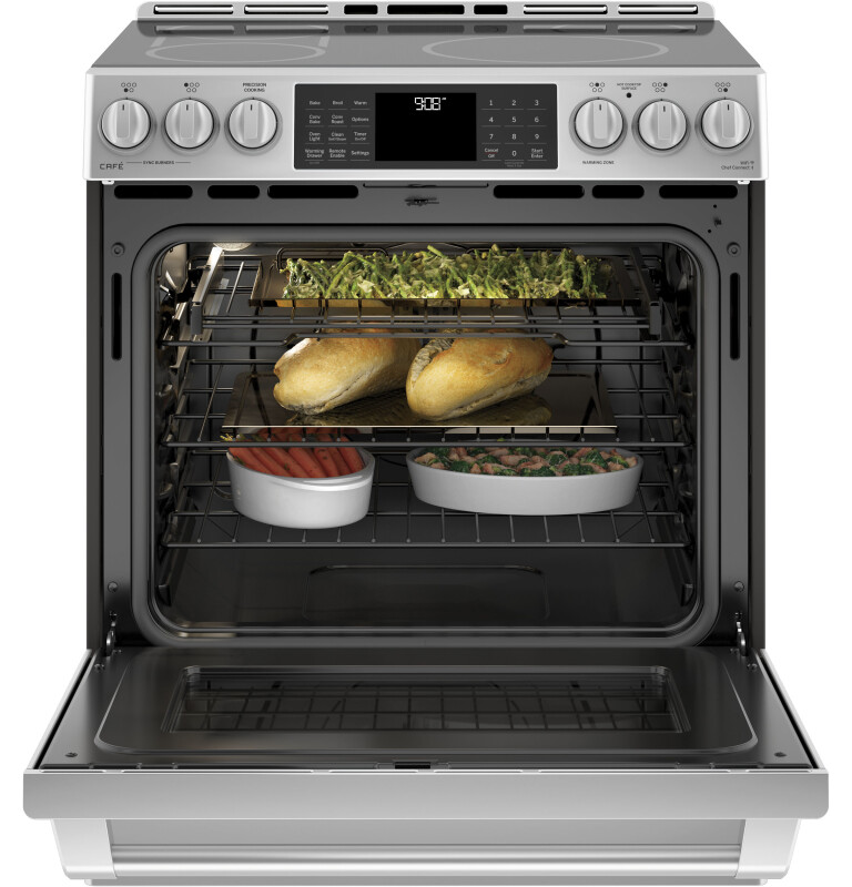 GE Series 30" Slide-In Front Control Induction and Convection Range with Warming Drawer CHS985SELSS