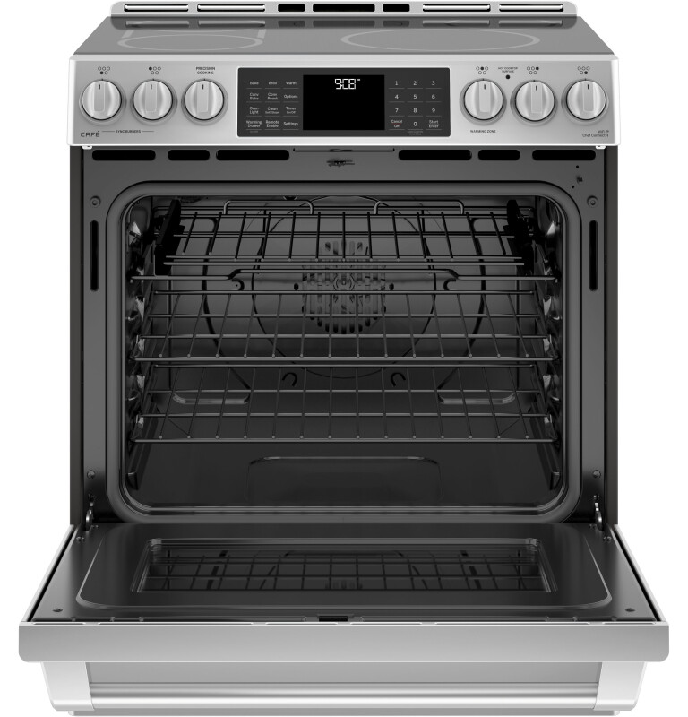 GE Series 30" Slide-In Front Control Induction and Convection Range with Warming Drawer CHS985SELSS