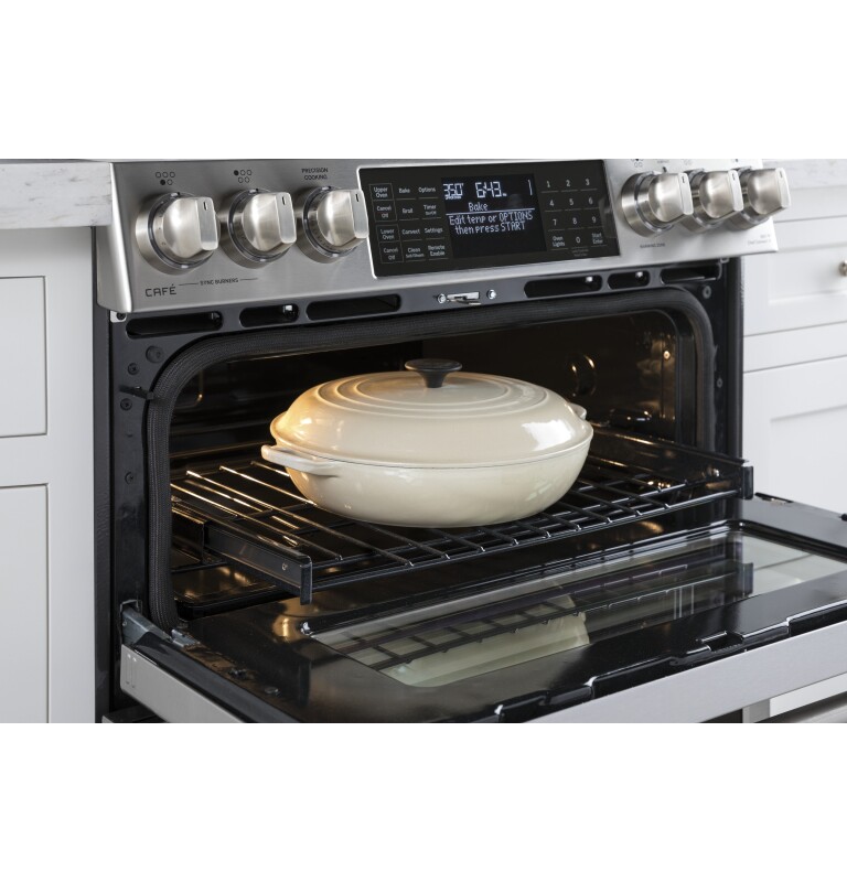 GE Series 30" Slide-In Front Control Induction and Convection Double Oven Range CHS995SELSS