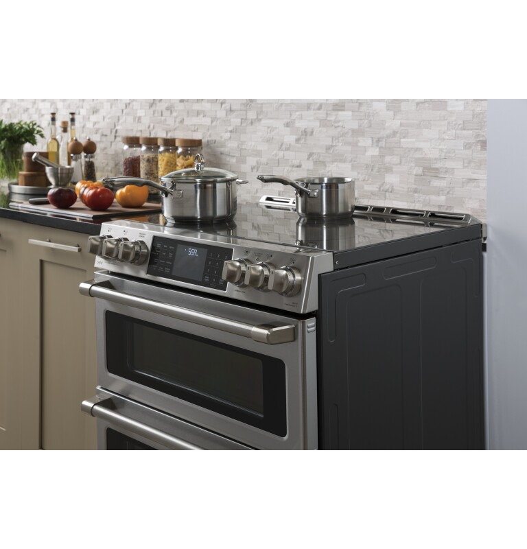GE Series 30" Slide-In Front Control Induction and Convection Double Oven Range CHS995SELSS