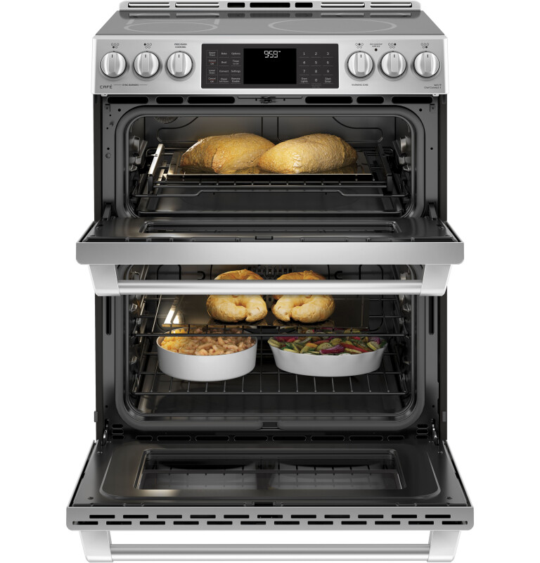 GE Series 30" Slide-In Front Control Induction and Convection Double Oven Range CHS995SELSS