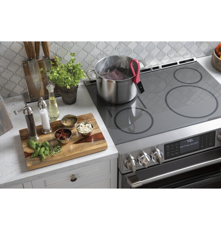 GE Series 30" Slide-In Front Control Induction and Convection Double Oven Range CHS995SELSS