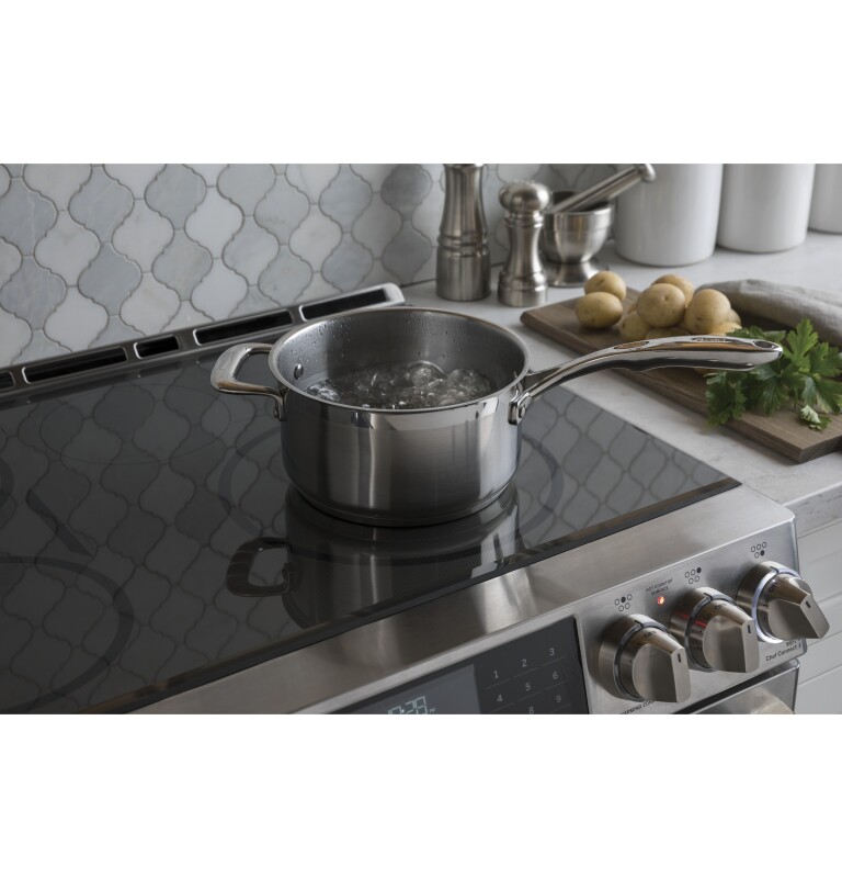 GE Series 30" Slide-In Front Control Induction and Convection Double Oven Range CHS995SELSS