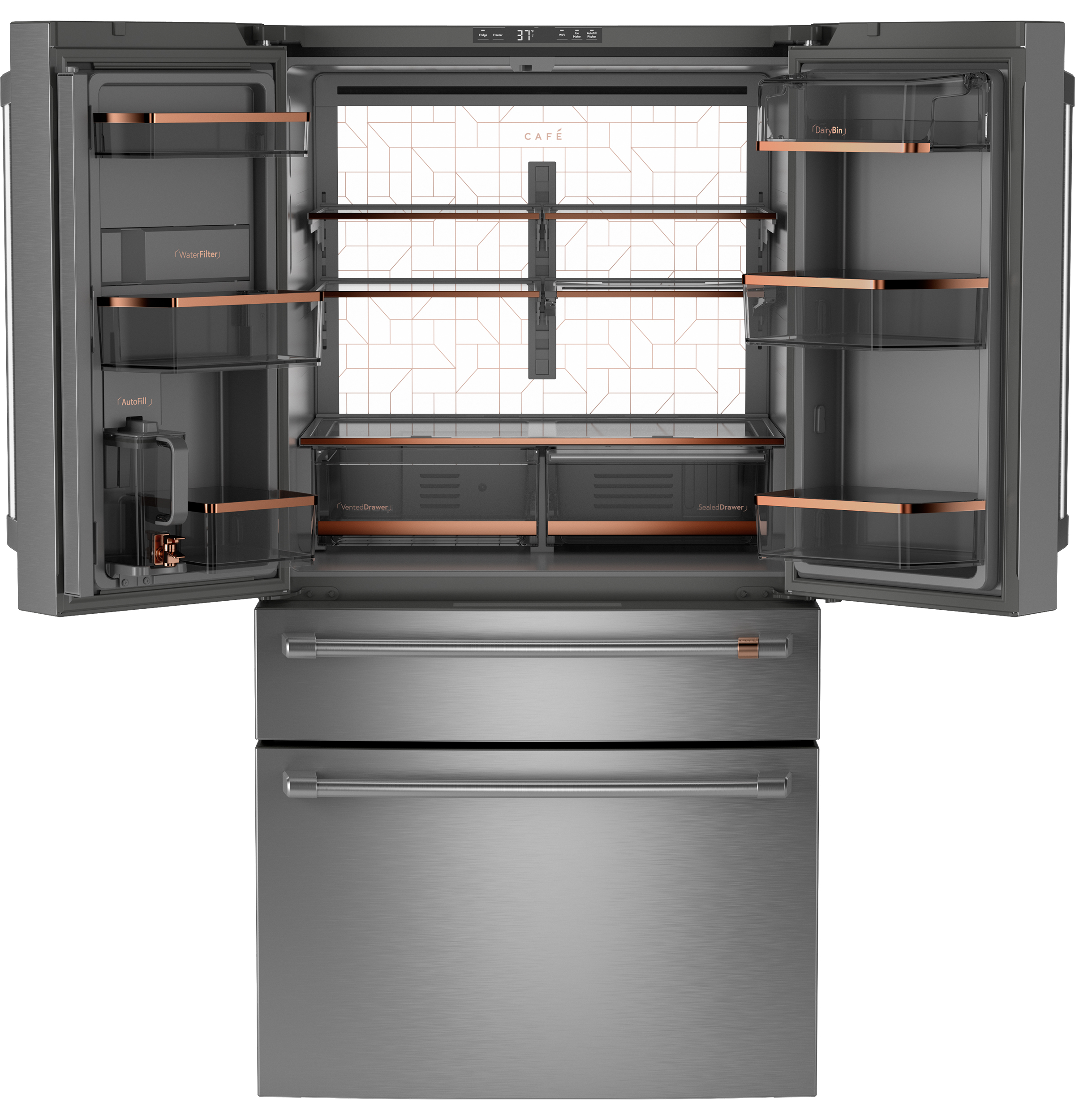CAFÉ™ ENERGY STAR® 23.2 Cu. Ft. Smart Counter-Depth 4-Door French-Door Refrigerator With Dual-Dispense AutoFill Pitcher CJE23DP2WS1