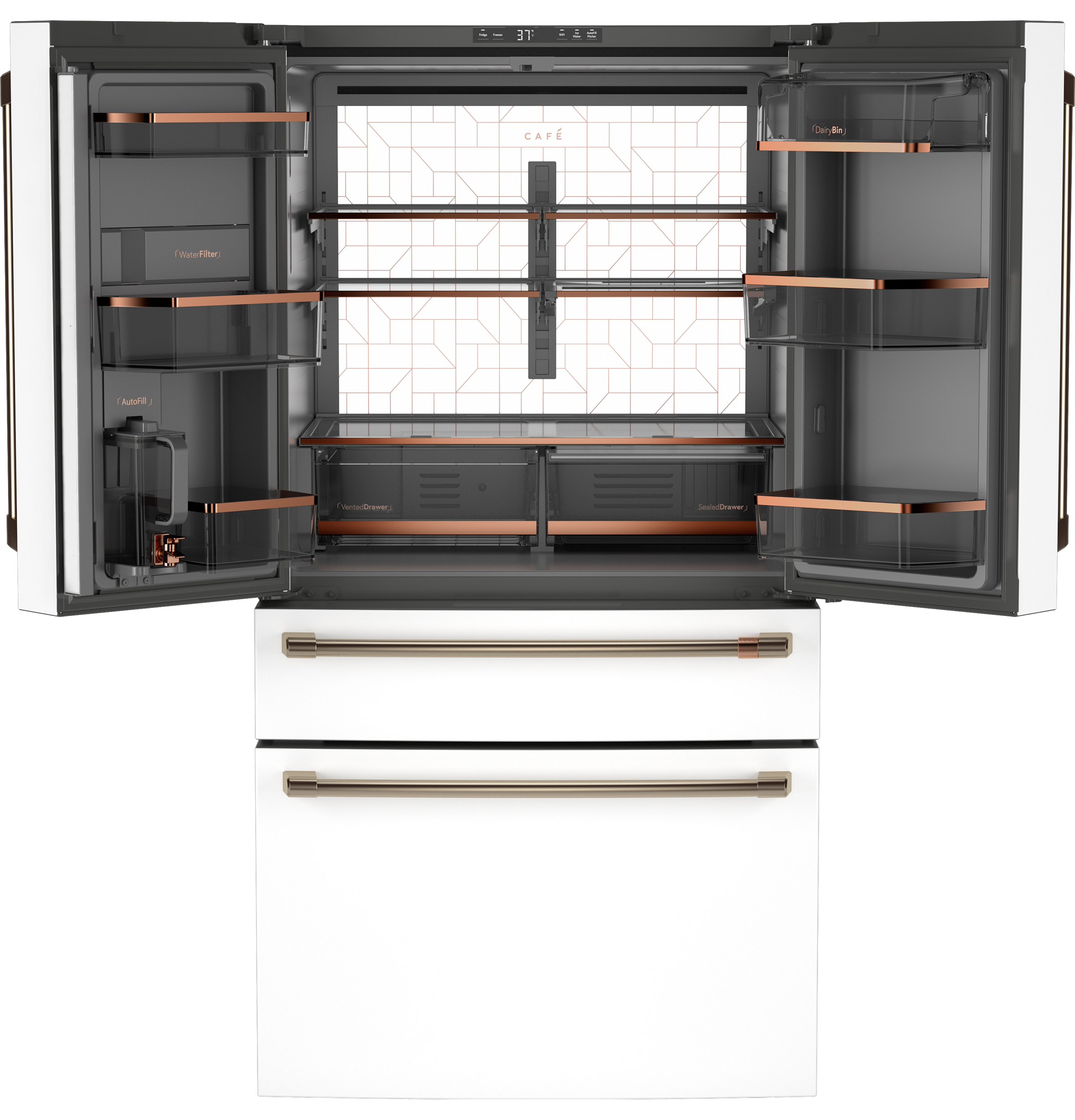 CAFÉ™ ENERGY STAR® 23.2 Cu. Ft. Smart Counter-Depth 4-Door French-Door Refrigerator With Dual-Dispense AutoFill Pitcher CJE23DP4WW2