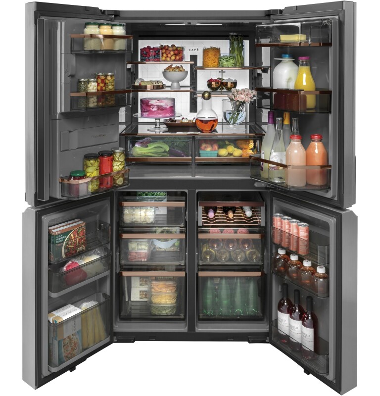 CAFÉ™ ENERGY STAR® 27.4 Cu. Ft. Smart Quad-Door Refrigerator in Platinum Glass CQE28DM5NS5