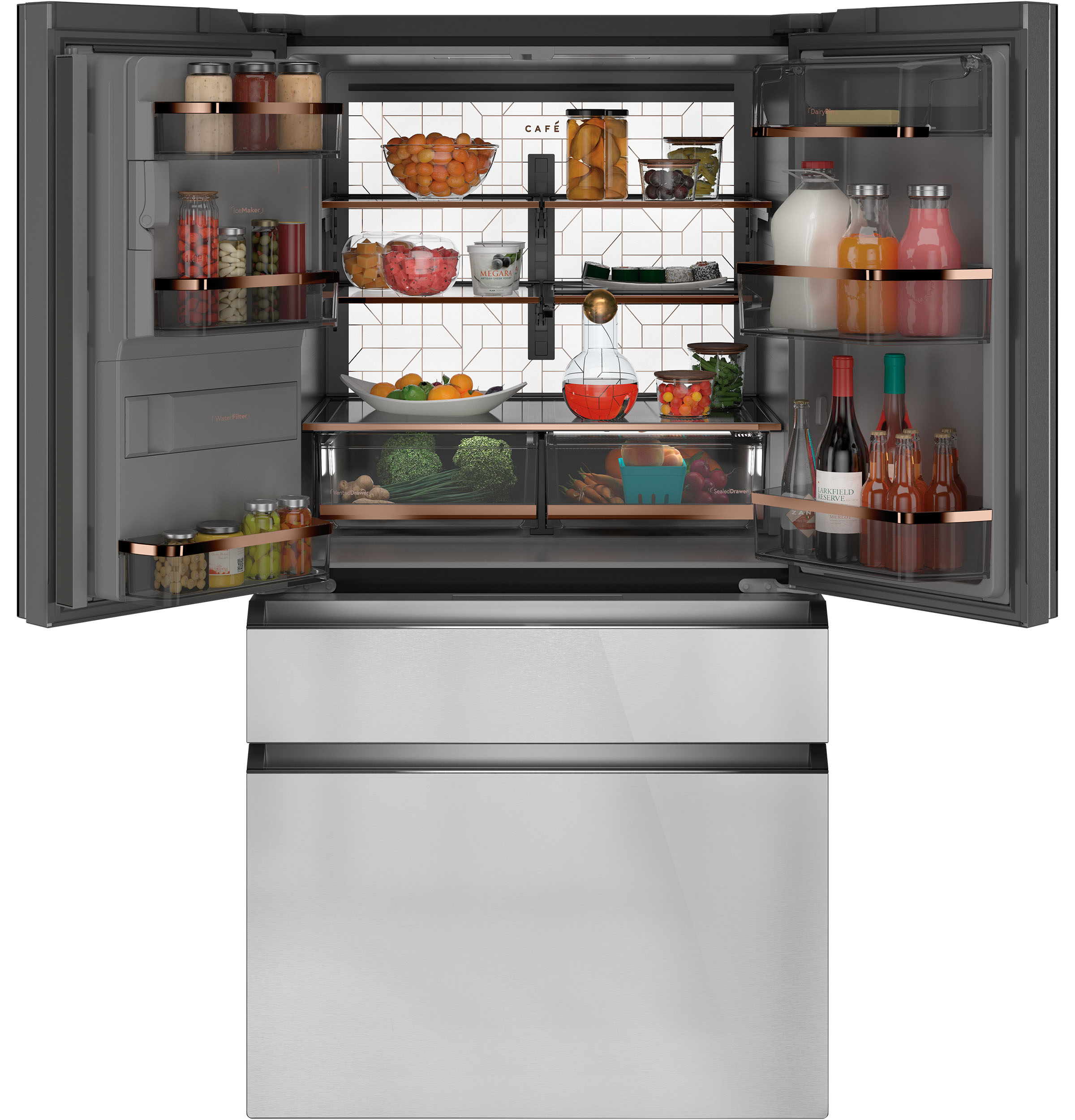 CAFÉ™ ENERGY STAR® 22.3 Cu. Ft. Smart Counter-Depth 4-Door French-Door Refrigerator in Platinum Glass CXE22DM5PS5