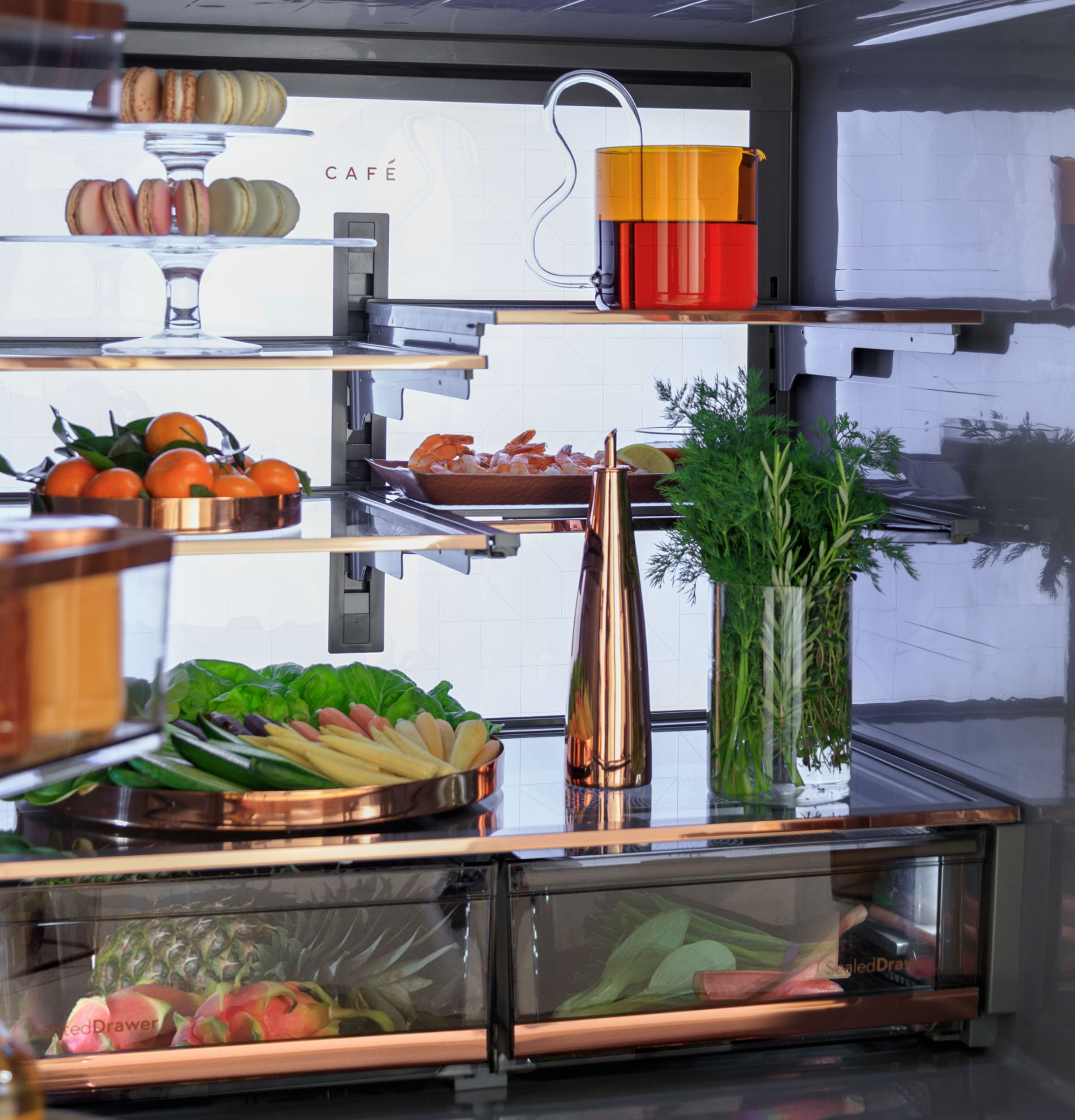 CAFÉ™ ENERGY STAR® 22.3 Cu. Ft. Smart Counter-Depth 4-Door French-Door Refrigerator in Platinum Glass CXE22DM5PS5