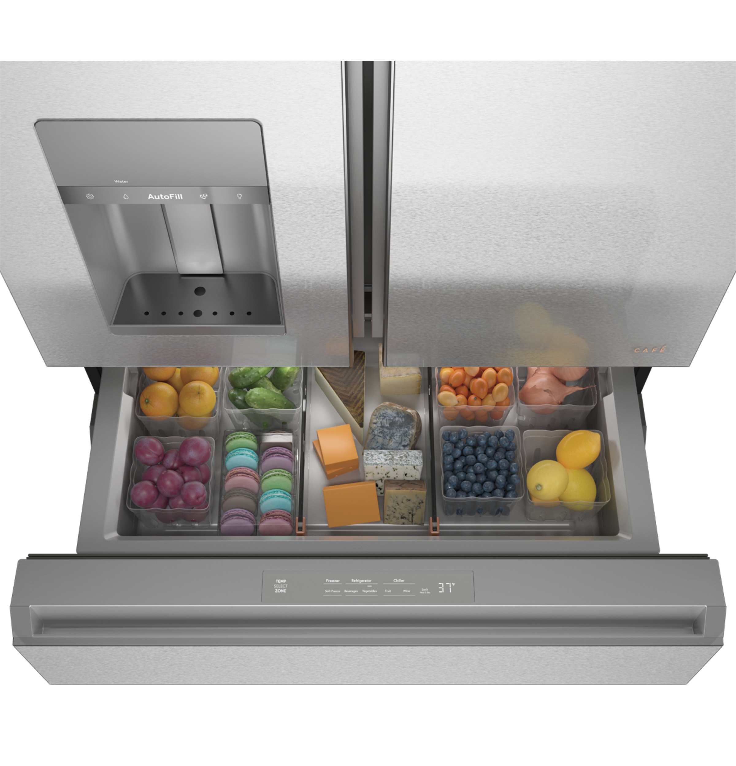 CAFÉ™ ENERGY STAR® 22.3 Cu. Ft. Smart Counter-Depth 4-Door French-Door Refrigerator in Platinum Glass CXE22DM5PS5